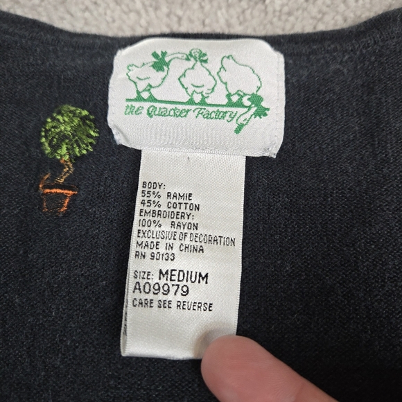 Vtg Quacker Factory Cardigan Sweater Size Medium Button Front Palm Tree Beaded - Picture 5 of 7